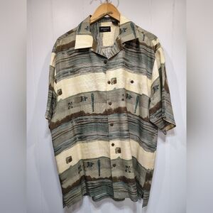 Riscatto Seta 100% Silk Caribbean Shirt‎ Men’s Large Abstract Resort Button Up